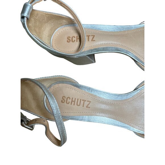Schultz Roama Block Heel Size 7 B Silver Metallic Leather Ankle Strap NWOB - Picture 6 of 10